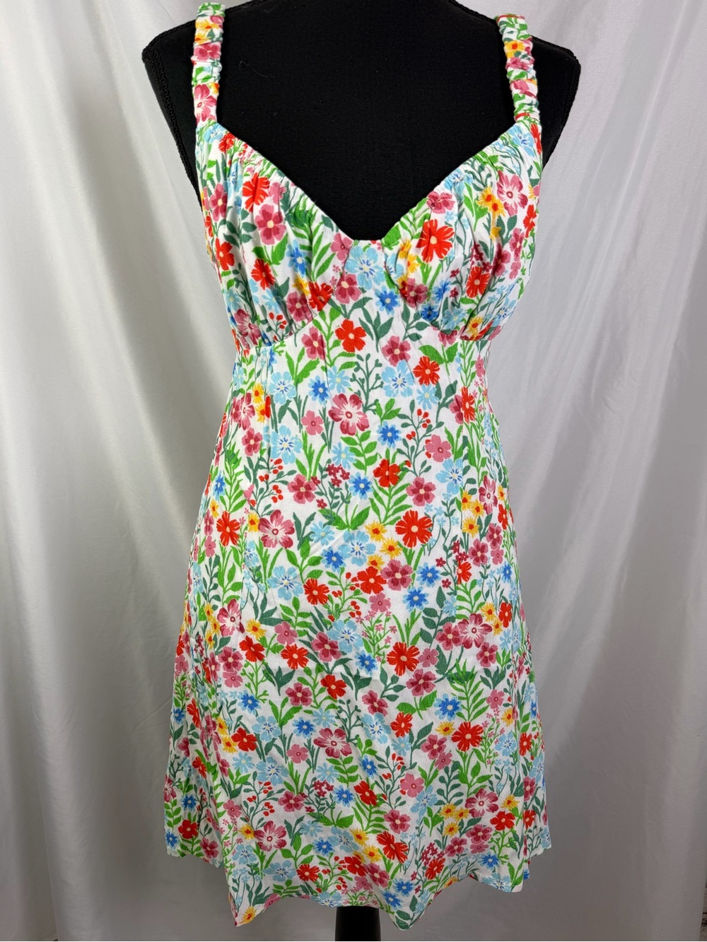 Sky to Moon White Floral Cutout Mini Sundress Sweetheart Neckline Open Back M - Picture 2 of 12